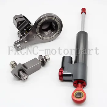 FXCNC Motorcycle Adjustable Steering Damper Stabilizer+Bracket Mounting Kits Fit For KAWASAKI ZX6R 	2005-2006 Gray&Red