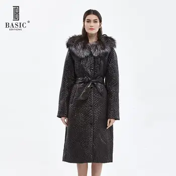 BASIC EDITIONS Winter Slim Fit Cotton Coat Women's Hooded Fox Fur Collar 3M Thinsulate Jackets Warm Winter Coat Parka - D11015