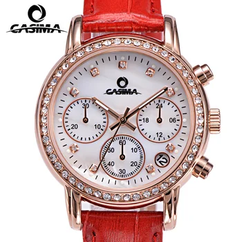 CASIMA Luxury brand dress watch women Elegent leisure gold crystal women's quartz wristwatch ladies ceramics dial leather clock