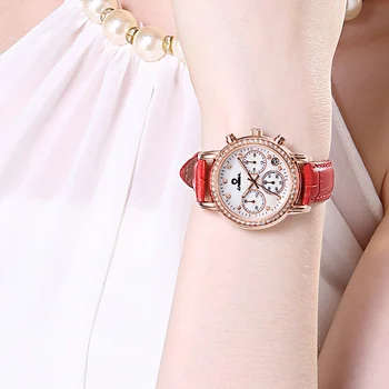 CASIMA Luxury brand dress watch women Elegent leisure gold crystal women's quartz wristwatch ladies ceramics dial leather clock