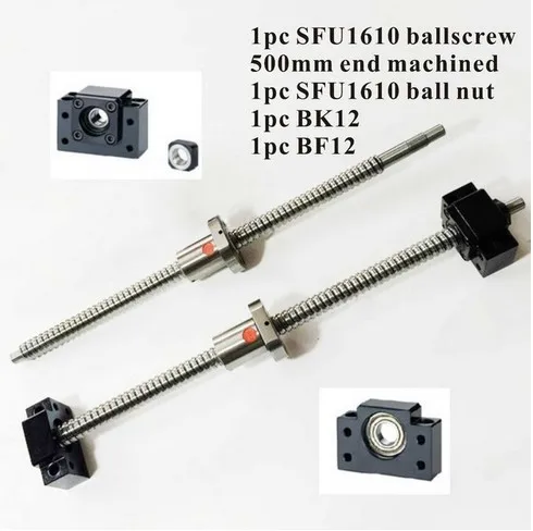 CNC SFU1610 Set: SFU1610 swivel L500mm End Machining + SFU1610 Ball Point Nut + BK12 BF12 END OF SUPPORT for SHVP