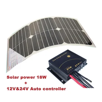 Promotion sunpower flexible solar panel 18W +12V&24V Aoto build-in timer solar charge controller, solar power system for cars.
