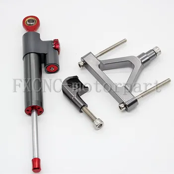 FXCNC Motorcycle Adjustable Steering Damper Stabilizer+Bracket Mounting Kits Fit For KAWASAKI ZX6R 	2009-2016 Gray&Red