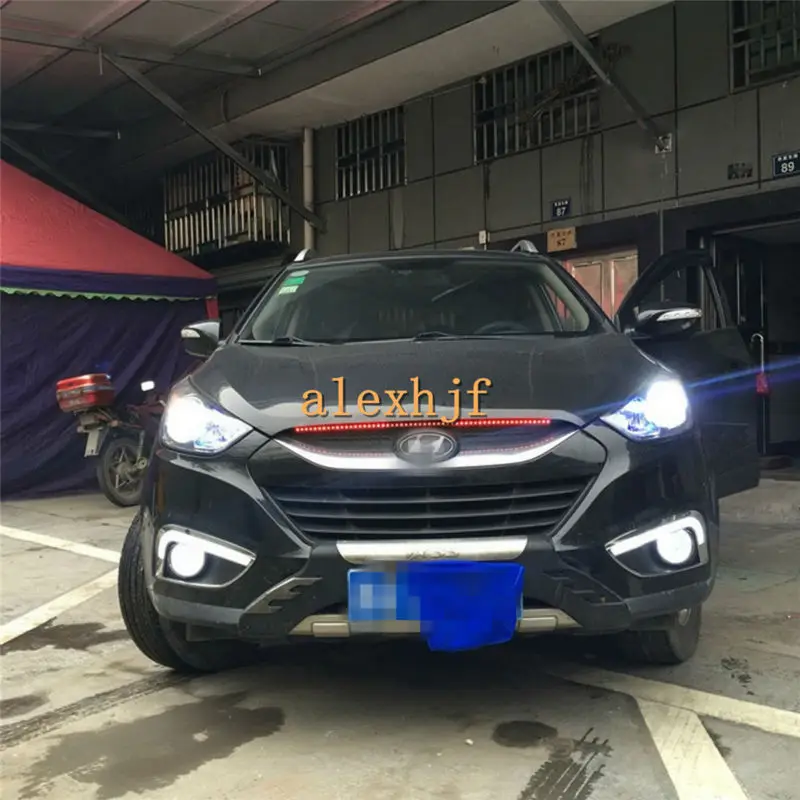 July King LED Light Guide Daytime Running Lights DRL With Yellow Turn Signal Light Case for Hyundai IX35 2011~ON 1:1 Replacement