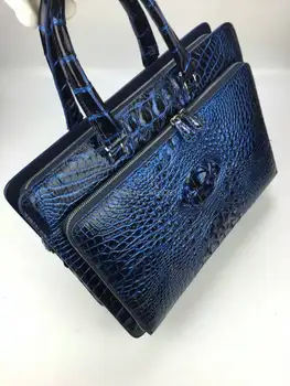 Genuine crocodile leather skin briefcase men laptop bag luxury aligator leather skin men business bag colorful Blue