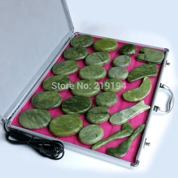 Selling! 29pcs/set body Massage stones massage stone set hot stone jade massage plate with heater box