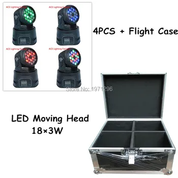 Flight Case with 4 pieces LED Mini Moving Head Light 18x3w RGB Wash Light For Event,Disco Party Nightclub Fast &