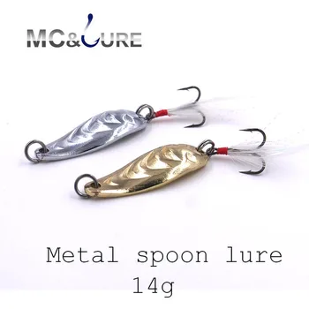 MC&LURE 2PCS Metal Sequins Fishing Lure 14g Spoon Lure Paillette Hard Baits with Feather Treble Hook Pesca Fishing Tackle