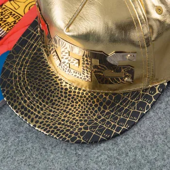 PU Leather Baseball Cap Hiphop Letter Caps Golden Color Sun Hat Fashion Hat For Men Women