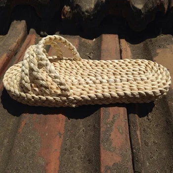 Popular Sale Summer Slipper Daily Shoes Corn Straw Leather Slippers Handmade Folk Craft Straw Sandals Loafers Beach Shoes