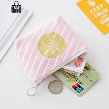 1pcs Rose Diary cute fresh Pink strip canvas coin purses zipper zero wallet child girl boy women purse,lady coin bag key packet