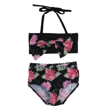 Flower Bow Kids Girl Clothing Set Bikini Set Tops Flower Cute Halter Bow Swimwear Swimsuit Bathing Suit Clothes Baby Girls