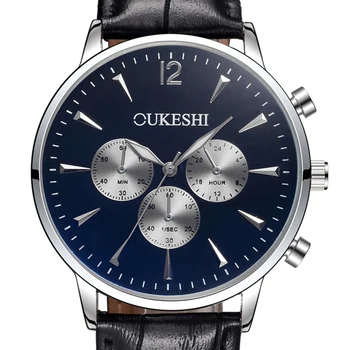 OUKESHI Men Watch Top Brand Luxury Male Leather Waterproof Sport Quartz Chronograph Military Wrist Watch Men Clock montre homme