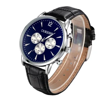 OUKESHI Men Watch Top Brand Luxury Male Leather Waterproof Sport Quartz Chronograph Military Wrist Watch Men Clock montre homme