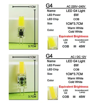 Top Quality G4 AC/DC 12V AC 220V COB LED Bulb 6W LED G4 COB lamp Crystal LED Light Bulb Spotlight Chandelier Lampada ACDC
