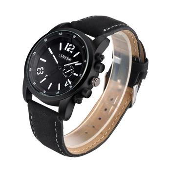 Classic Style Sporty Outdoor Top Brand Men Watch Casual Fashion Leather Strap Black paint Case Quartz Wristwatch