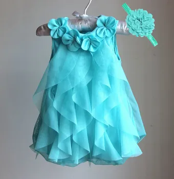 2017 Baby Girls Dress Sleeveless Summer Chiffon Dress 6-24Month Infant Birthday Party Dresses for Girl Clothes with Headband