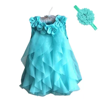 2017 Baby Girls Dress Sleeveless Summer Chiffon Dress 6-24Month Infant Birthday Party Dresses for Girl Clothes with Headband