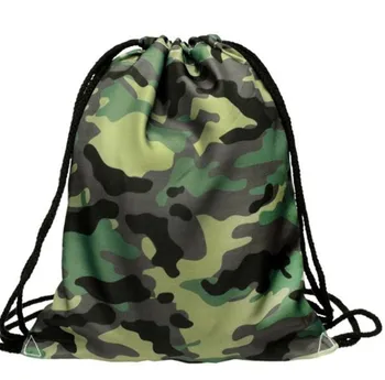 Fashion Men Women Backpacks 3D Camouflage Printing Bags Men Women Unisex String Softback Drawstring Backpack 2017