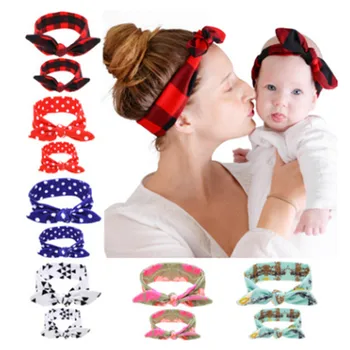 2Pc/Set Mother And Children Girl Rabbit Ears Headband Plaid Bow Hairband Turban Knot Headwrap mom and me Hair Band Accessories
