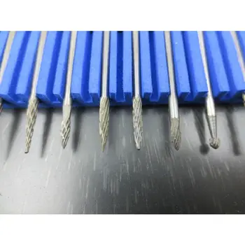 10pcs One Box 2.35x2.35mm Tungsten Steel Milling Cutter Grinding Head Walnut Olive Carving Knife Rotating File Rotary File