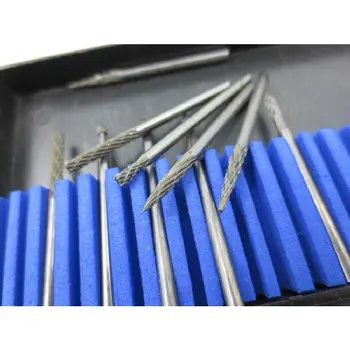 10pcs One Box 2.35x2.35mm Tungsten Steel Milling Cutter Grinding Head Walnut Olive Carving Knife Rotating File Rotary File