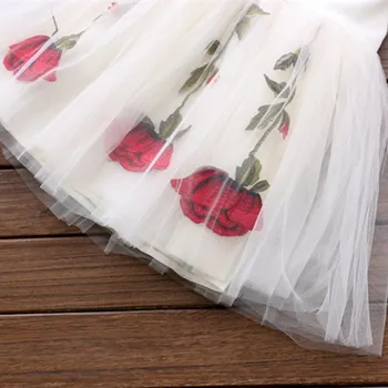 Girls evening dress rose printed summer dress white pink yarn tutu dress for baby girl clothing party dress