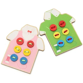Children Educational Toys DIY Beads Wooden Lacing Board Toy Sew On a Button Threading Buttons Beads Board Montessori Toy