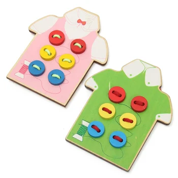 Children Educational Toys DIY Beads Wooden Lacing Board Toy Sew On a Button Threading Buttons Beads Board Montessori Toy