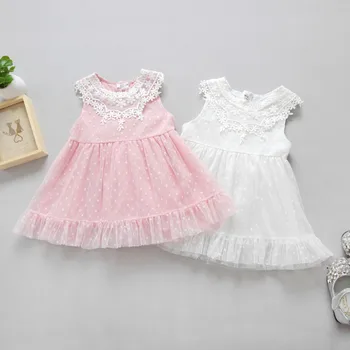 Baby Girls Lace Infant Dress Summer Pink Sleeveless Mini Vestido Mesh White Party Princess Dresses Costume