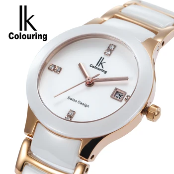 Luxury IK Women's Watch Relogio Feminino Day Quartz Crystal Ceramic Waterproof Watches Wristwatch Gift Box