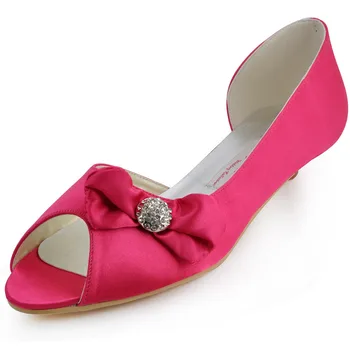 Woman shoes Hot Pink Low Heels CC60 Peep Toe Size12 Rhinestone Bow Satin Bride Bridesmaid Evening Prom Wedding Shoes