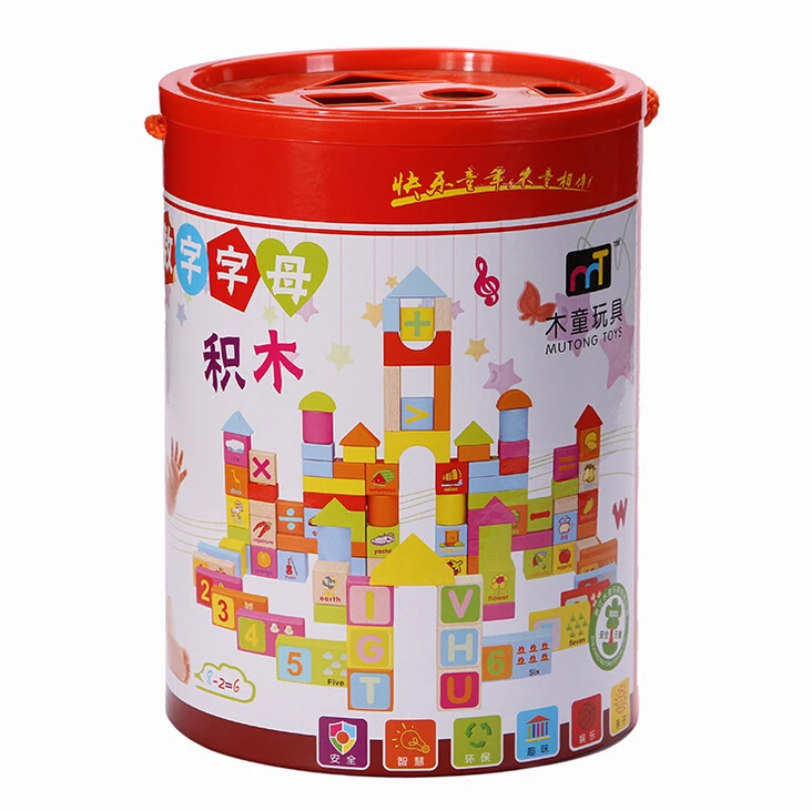 102pcs Number Letter Wood Blocks Toy Creative Develop Design Building Eco Friendly Colorful Water Based Paint for kids