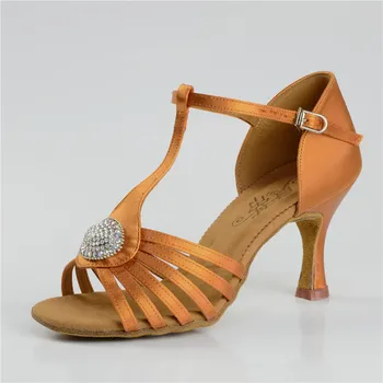 Ladies Latin Dance Shoes BD 2338 Women Sandal Ballroom Dance Sati Shoes High Heel Dark Tan Salsa Shoe