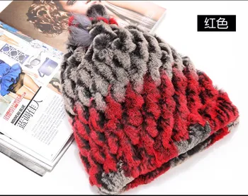 H749-excellent cap with natural rex rabbit fur gradient color winter thicken scarf one piece colorful women fur hat