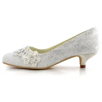 Woman Lace Wedding Shoes A0002 Low Heel Comfortable Round Toe Appliques Lace Wedding Shoes