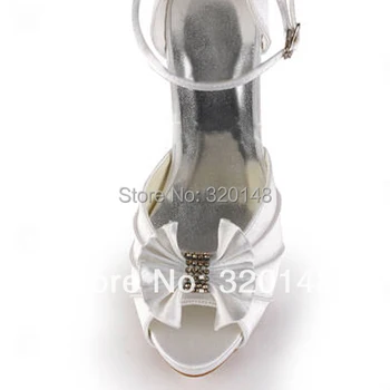 Shoes Woman EP11050-IP Ivory White Peep Toe Pumps Platform Pleated Rhinestones Satin Stiletto Heel Wedding Shoes