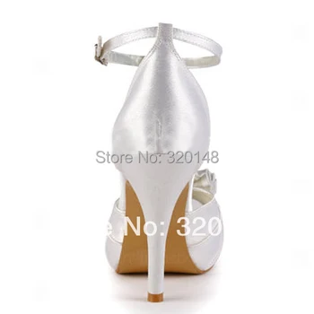 Shoes Woman EP11050-IP Ivory White Peep Toe Pumps Platform Pleated Rhinestones Satin Stiletto Heel Wedding Shoes