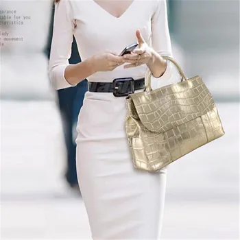 2017 New Lady Crocodile Embossed Leather Handbag Women European Style Shoulder bag