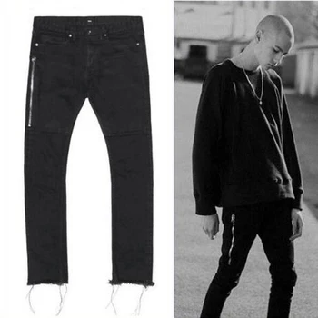 Newest TOP Oversized Terry Men Jeans Hiphop Four Two Four Broken Hole Side Zipper Jeans
