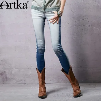 Artka Women's Spring New Gradient Color Low Waist Straight Whitewashed Soft Skin-Friendly Skinny Jeans KN14058C