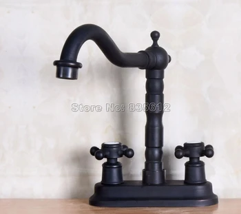 Black Oil Rubbed Bronze Dual Handles Kitchen & Bathroom Basin Sink Mixer Tap / Vessel Sink Faucet Deck Mounted Two Hole Wnf150