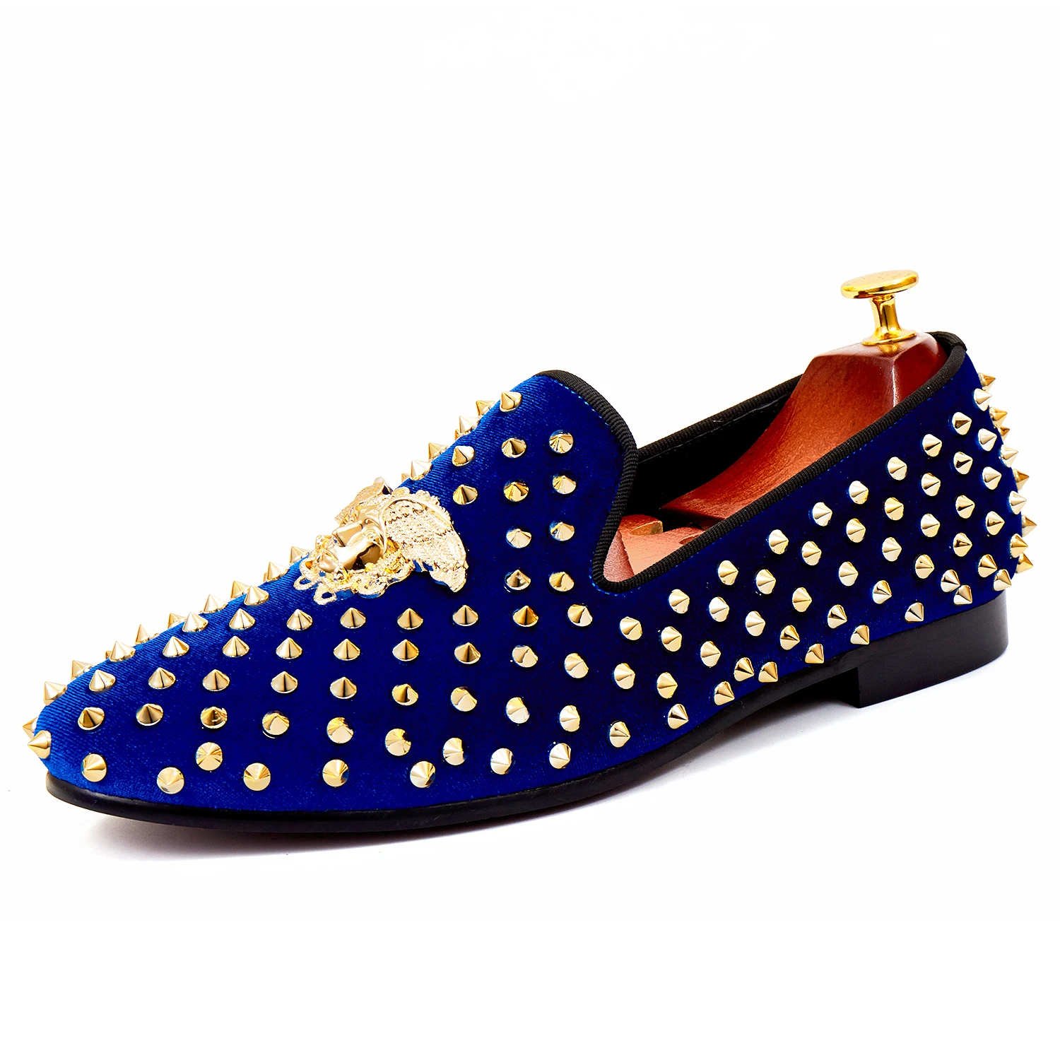 Harpelunde Brand Men Dress Shoes Rivet Blue Velvet Shoes Medusa Buckle Wedding Shoes Size 7-14