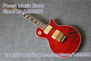 Red Quilted Glossy Finish LP Custom Electric Guitar Chinese Floyd Rose Tremolo