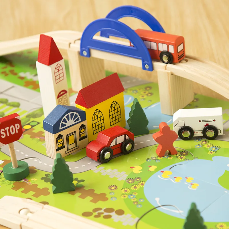 Urban rail intersection traffic scene combination wooden toys, The train track disassembling, Children's educational toys