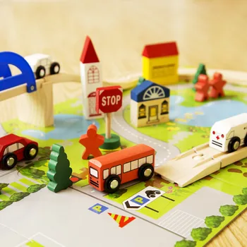 Urban rail intersection traffic scene combination wooden toys, The train track disassembling, Children's educational toys
