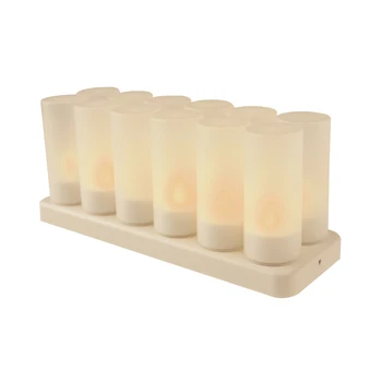Rechargeable Flameless 12-LED Tea Light Candle with Charger for Xmas / Wedding / Date Candle Night Lamp Lighting New Year Decor