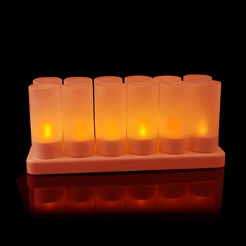 Rechargeable Flameless 12-LED Tea Light Candle with Charger for Xmas / Wedding / Date Candle Night Lamp Lighting New Year Decor