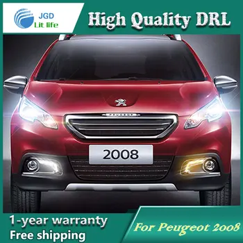 12V 6000k LED DRL Daytime running light case for Peugeot 2008 fog lamp frame Fog light Car styling