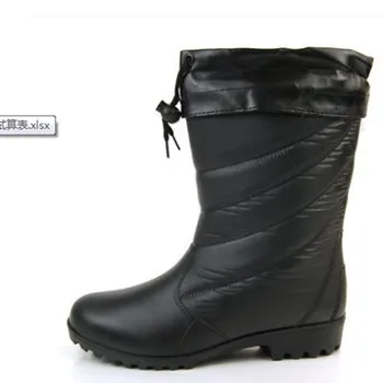 2016 Winter Women's Rain Boots Plush Motorcycle Slip-on Round Toe Plus Size 41 Black Brown